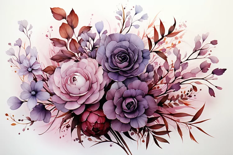 Watercolor Flowers Bouquets, illustration Background