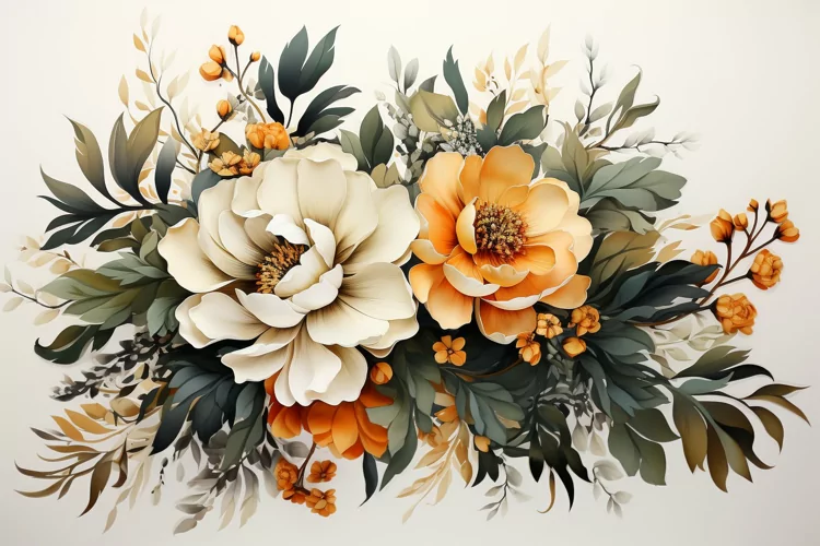 Watercolor Flowers Bouquets, illustration Background