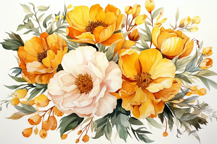 Watercolor Flowers Bouquets, illustration Background