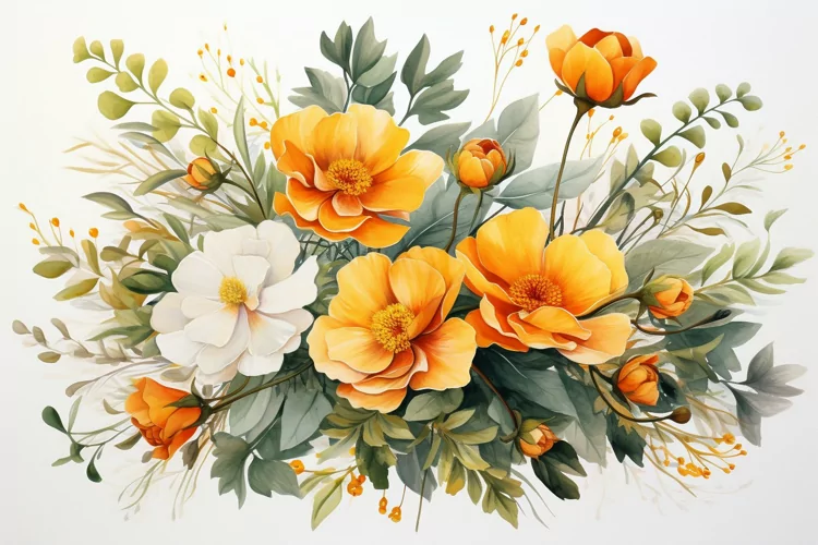 Watercolor Flowers Bouquets, illustration Background