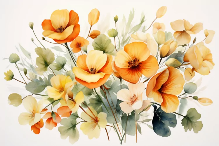 Watercolor Flowers Bouquets, illustration Background