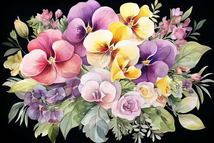 Watercolor Flowers Bouquets, illustration Background