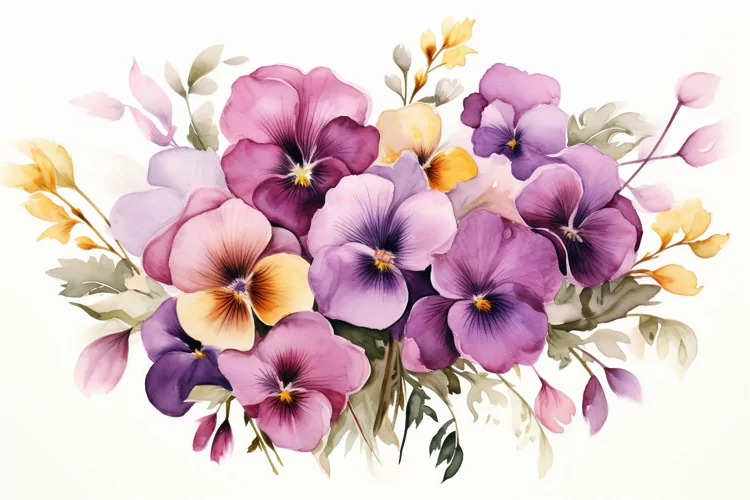 Watercolor Flowers Bouquets, illustration Background