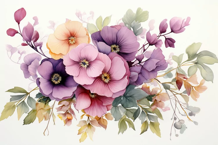 Watercolor Flowers Bouquets, illustration Background