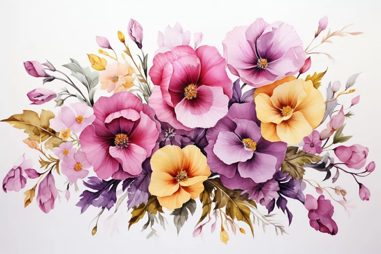 Watercolor Flowers Bouquets, illustration Background