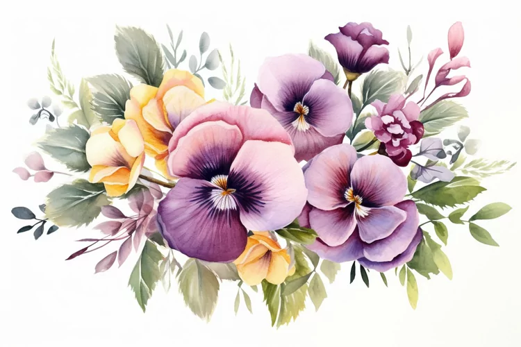 Watercolor Flowers Bouquets, illustration Background