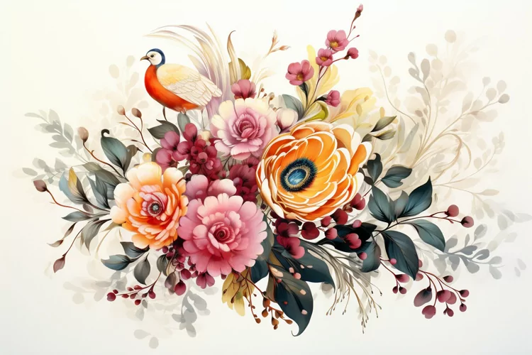 Watercolor Flowers Bouquets, illustration Background