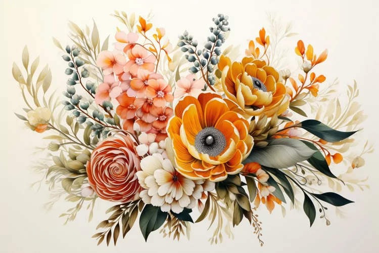 Watercolor Flowers Bouquets, illustration Background