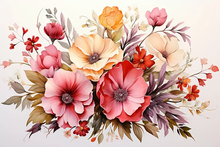 Watercolor Flowers Bouquets, illustration Background