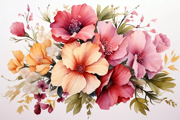 Watercolor Flowers Bouquets, illustration Background
