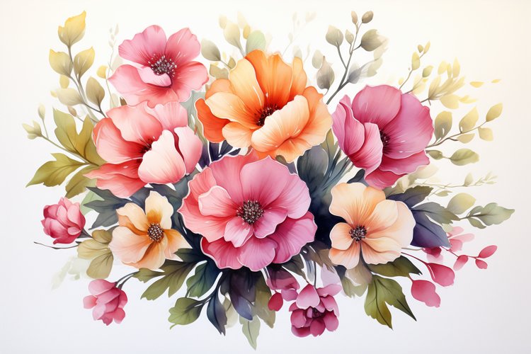 Watercolor Flowers Bouquets, illustration Background