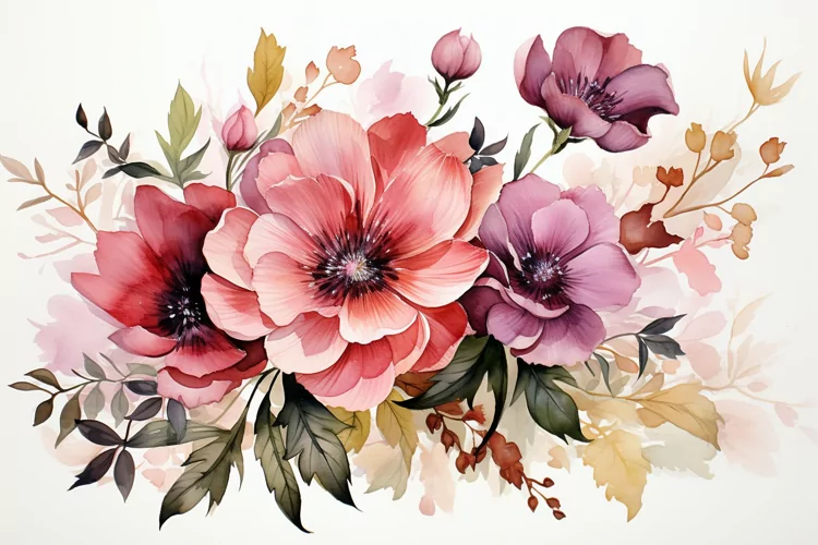 Watercolor Flowers Bouquets, illustration Background
