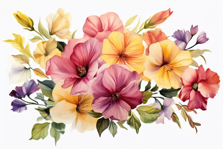 Watercolor Flowers Bouquets, illustration Background