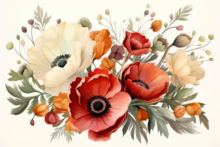 Watercolor Flowers Bouquets, illustration Background