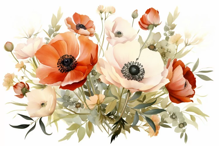 Watercolor Flowers Bouquets, illustration Background