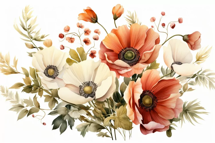 Watercolor Flowers Bouquets, illustration Background