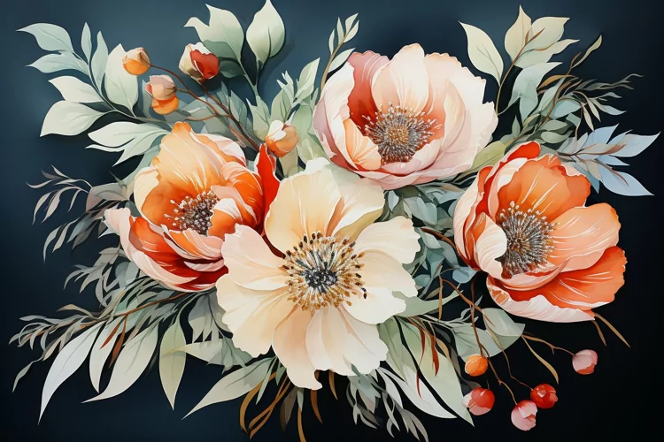 Watercolor Flowers Bouquets, illustration Background