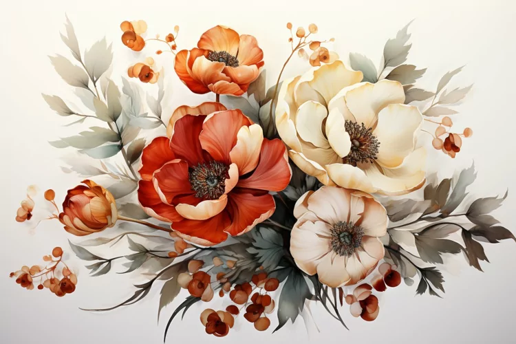 Watercolor Flowers Bouquets, illustration Background