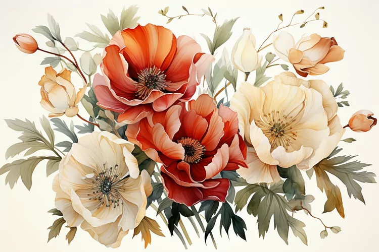 Watercolor Flowers Bouquets, illustration Background