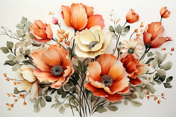 Watercolor Flowers Bouquets, illustration Background