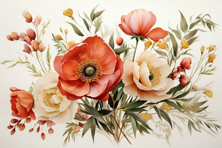 Watercolor Flowers Bouquets, illustration Background
