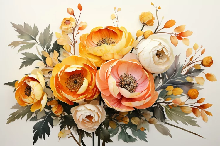 Watercolor Flowers Bouquets, illustration Background