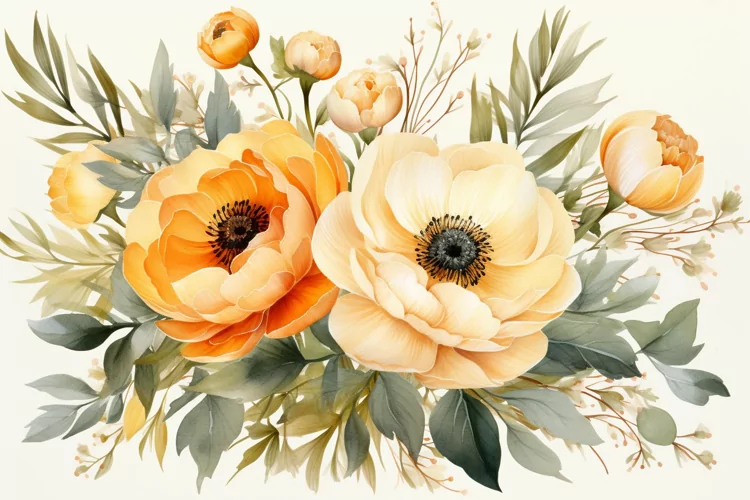 Watercolor Flowers Bouquets, illustration Background