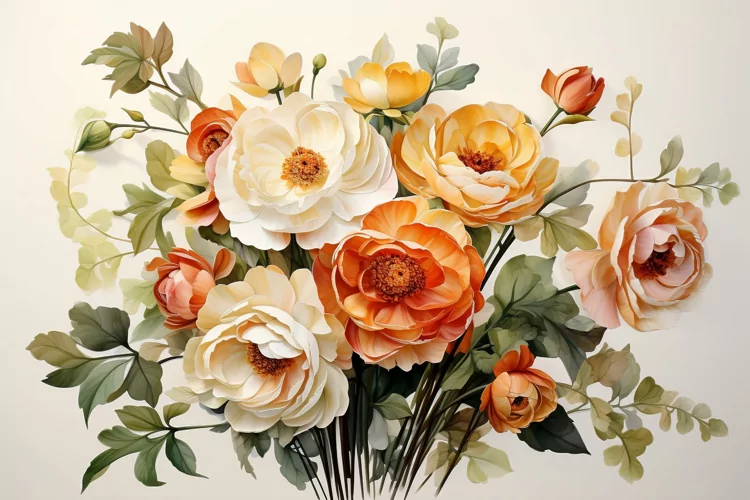 Watercolor Flowers Bouquets, illustration Background