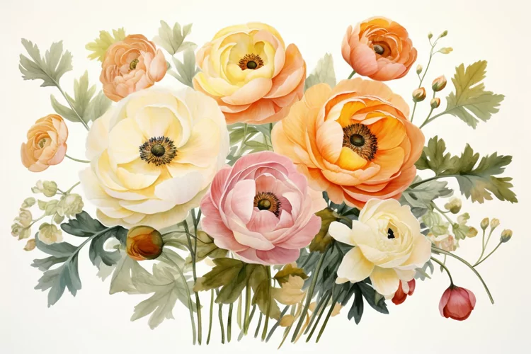 Watercolor Flowers Bouquets, illustration Background