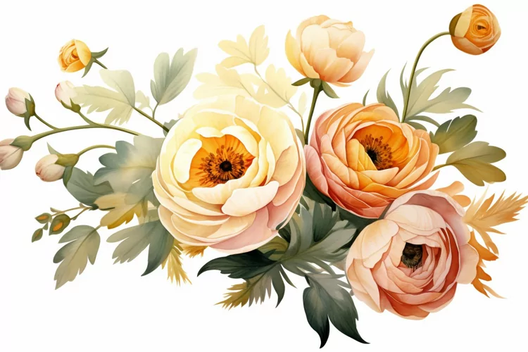 Watercolor Flowers Bouquets, illustration Background