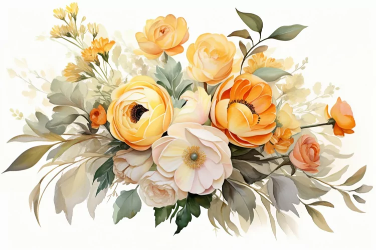 Watercolor Flowers Bouquets, illustration Background