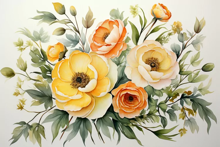 Watercolor Flowers Bouquets, illustration Background