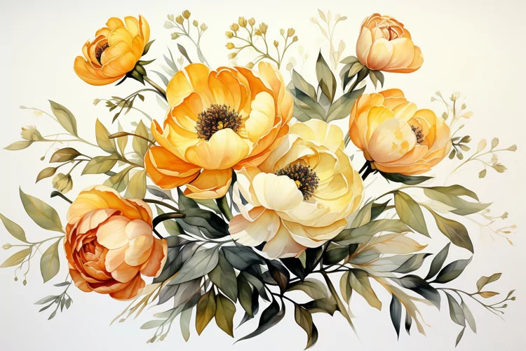 Watercolor Flowers Bouquets, illustration Background