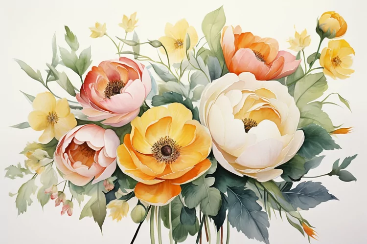 Watercolor Flowers Bouquets, illustration Background