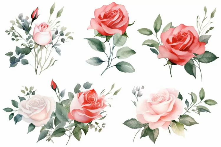 Watercolor Flowers Bouquets, illustration Background