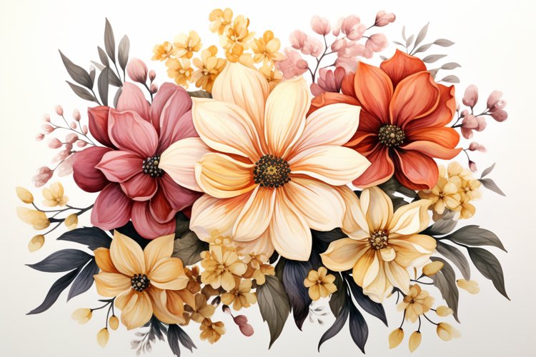Watercolor Flowers Bouquets, illustration Background