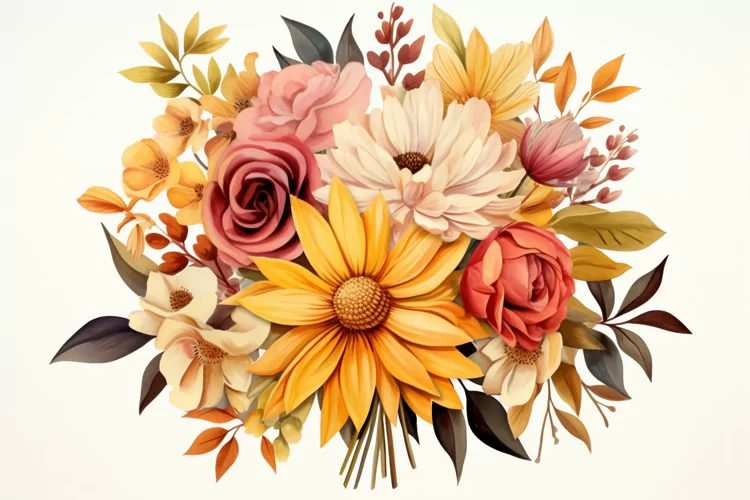 Watercolor Flowers Bouquets, illustration Background