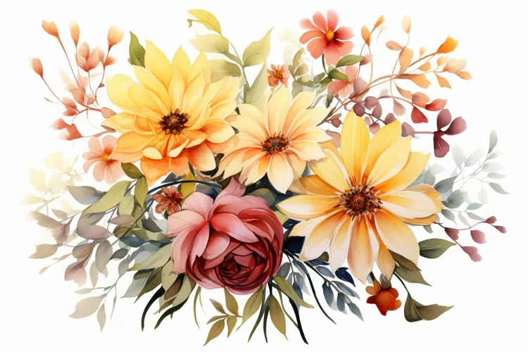 Watercolor Flowers Bouquets, illustration Background