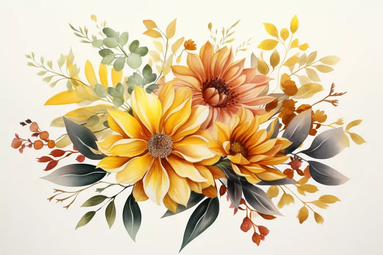 Watercolor Flowers Bouquets, illustration Background