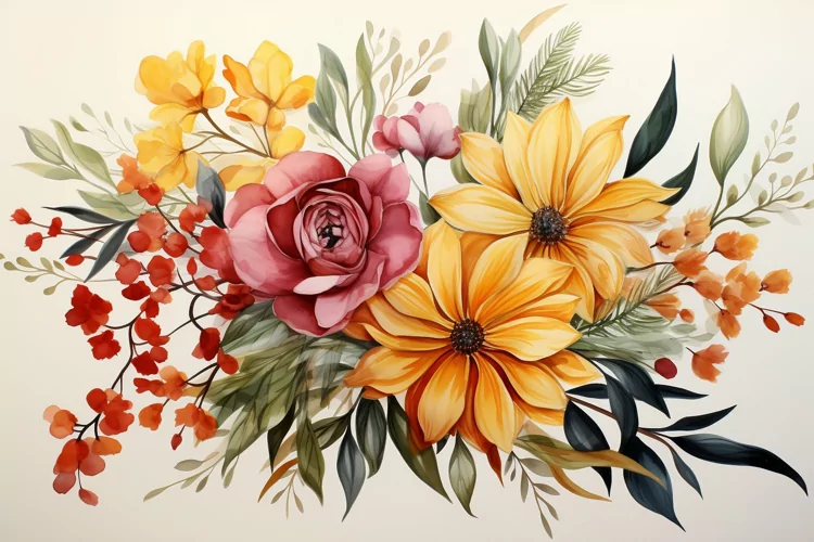 Watercolor Flowers Bouquets, illustration Background