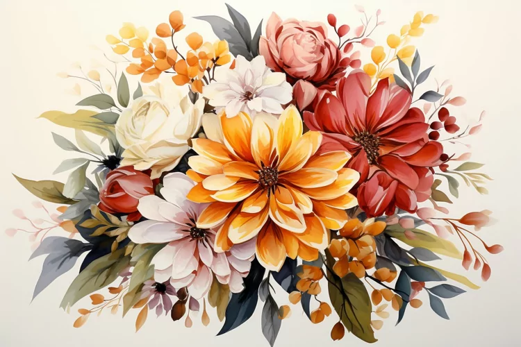 Watercolor Flowers Bouquets, illustration Background