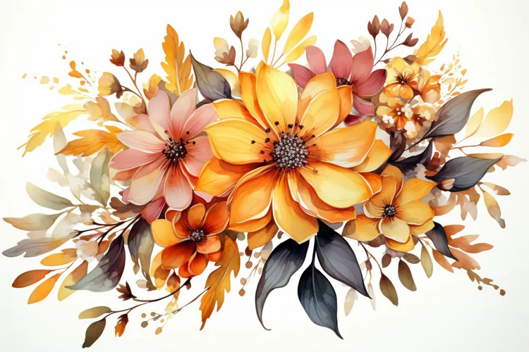 Watercolor Flowers Bouquets, illustration Background