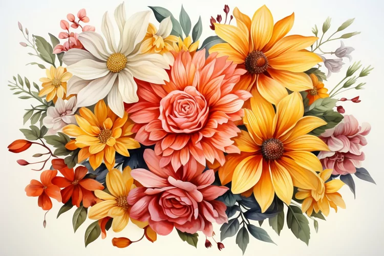 Watercolor Flowers Bouquets, illustration Background