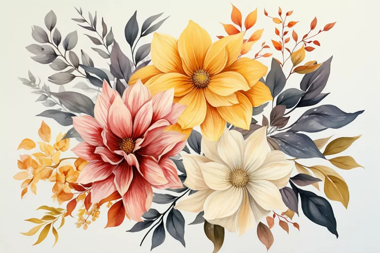 Watercolor Flowers Bouquets, illustration Background