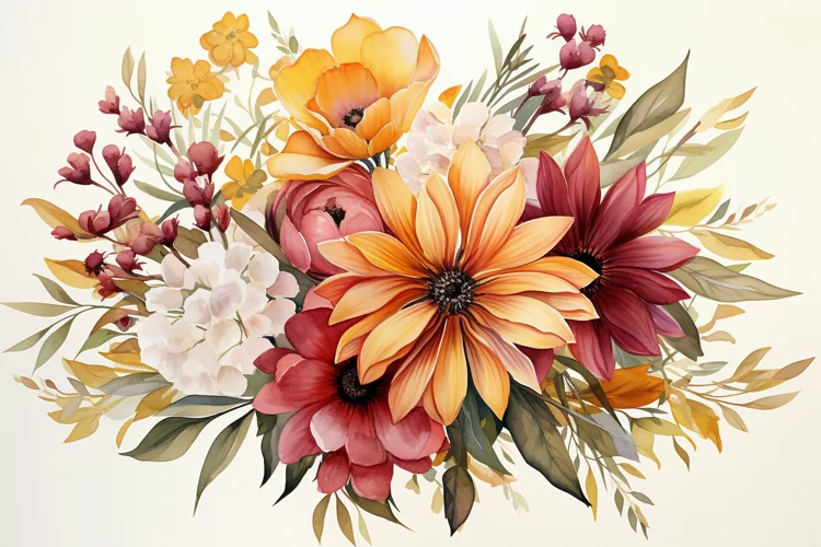 Watercolor Flowers Bouquets, illustration Background