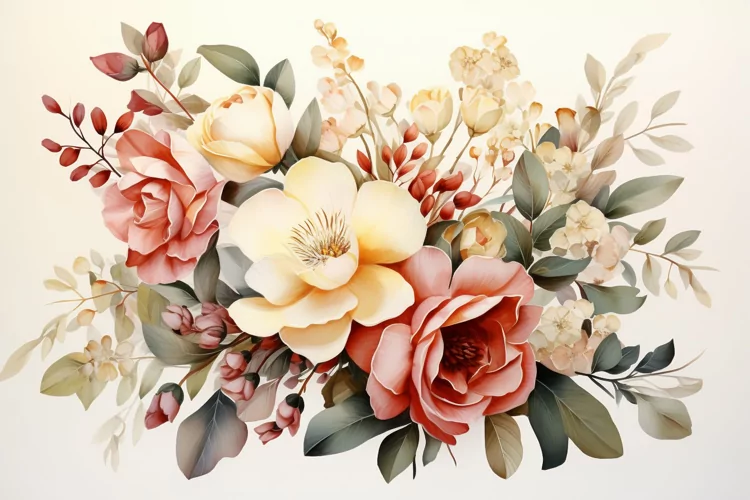 Watercolor Flowers Bouquets, illustration Background