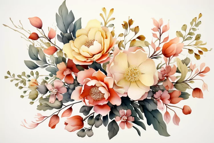 Watercolor Flowers Bouquets, illustration Background
