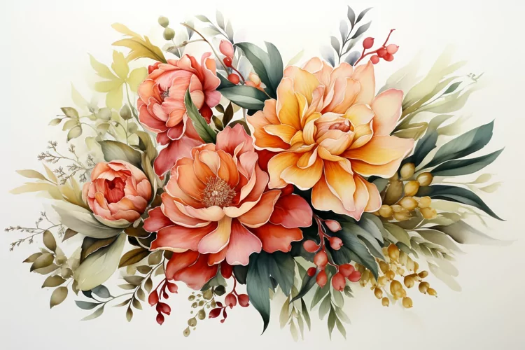 Watercolor Flowers Bouquets, illustration Background