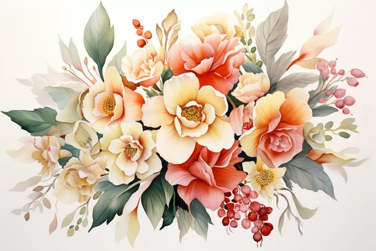 Watercolor Flowers Bouquets, illustration Background