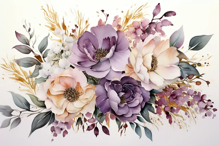 Watercolor Flowers Bouquets, illustration Background